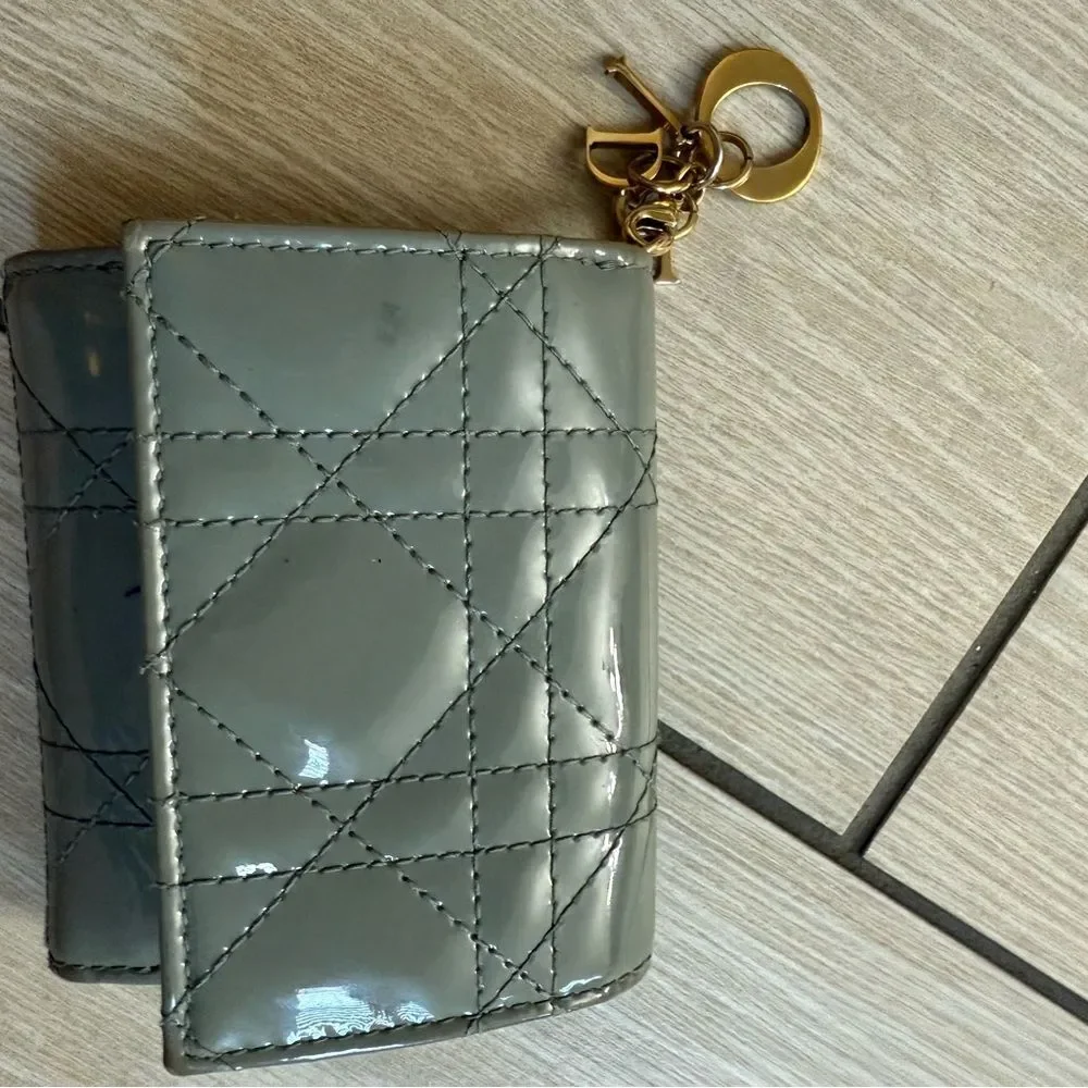 Women’s used Dior Gray Quilted Wallet with charm